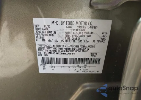 2013 Lincoln Mkx z USA, uszkodzony, nr VIN 2LMDJ6JKXDBL20514